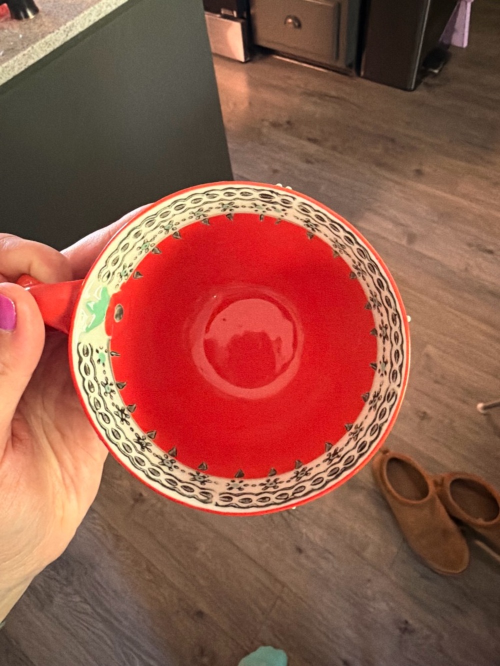 Anthropologie Red and Mint Floral Footed Ceramic Tea Cup - Picture 2 of 2